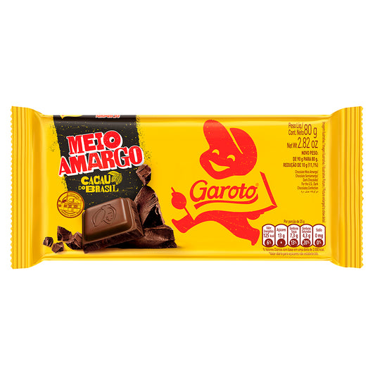 Tablete Chocolate Garoto Meio Amargo 80g