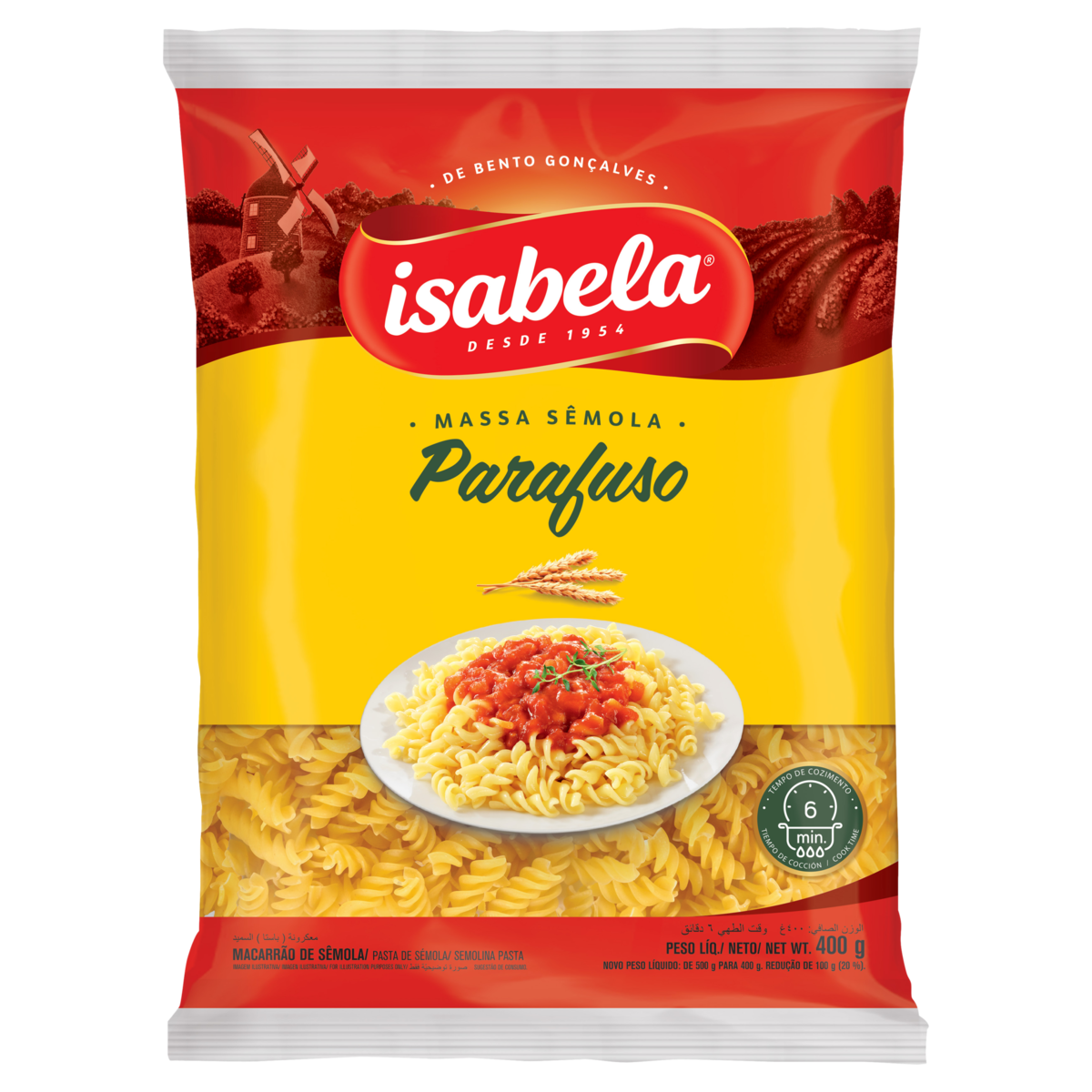 ISAB. MASSA SEMOLA PARAFUSO 400G