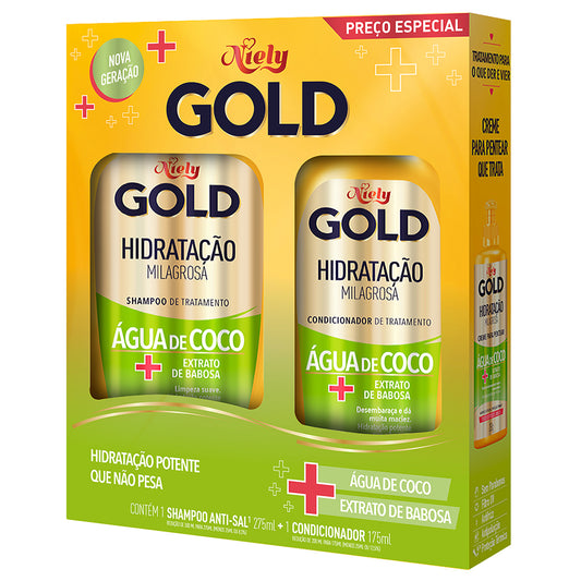 KIT SH.275+CD.175ML NIELY GOLD HIDRATACAO AGUA DE COCO
